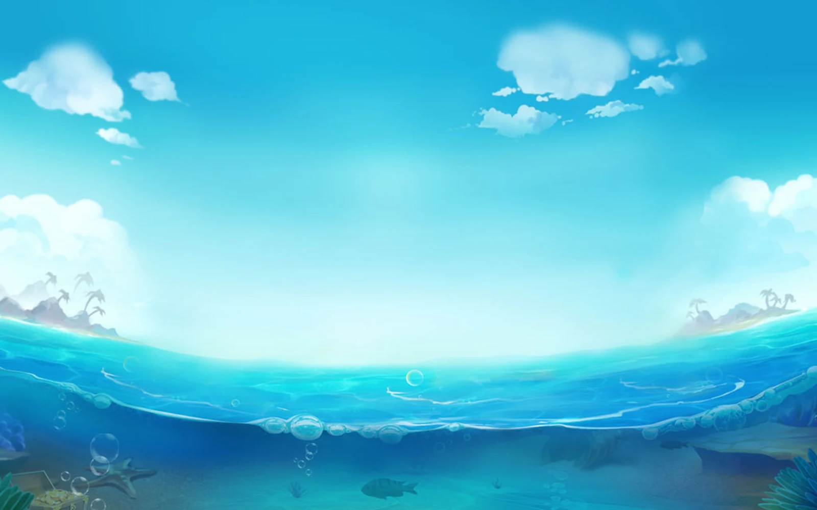เกมยิงปลาใต้น้ำแสดงปืนยิงและปลาบนหน้าจอ